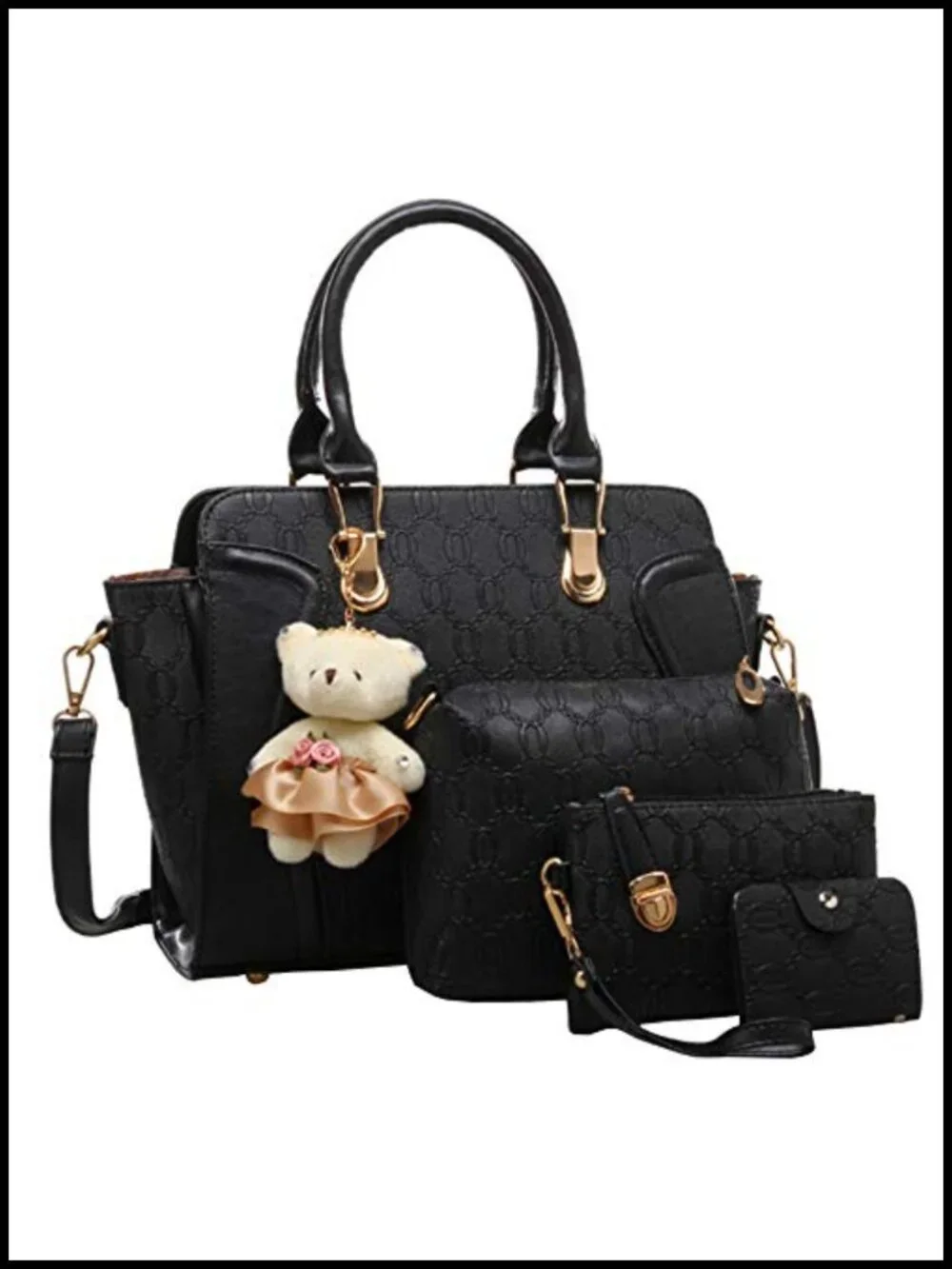 4PCS Tote Satchel Shoulder Bag Clutch Card Holder PU Leather Set